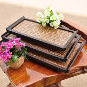 三件套功夫茶茶盘 泰国进口 木质竹编三件套水果盘 spa馆精油盘