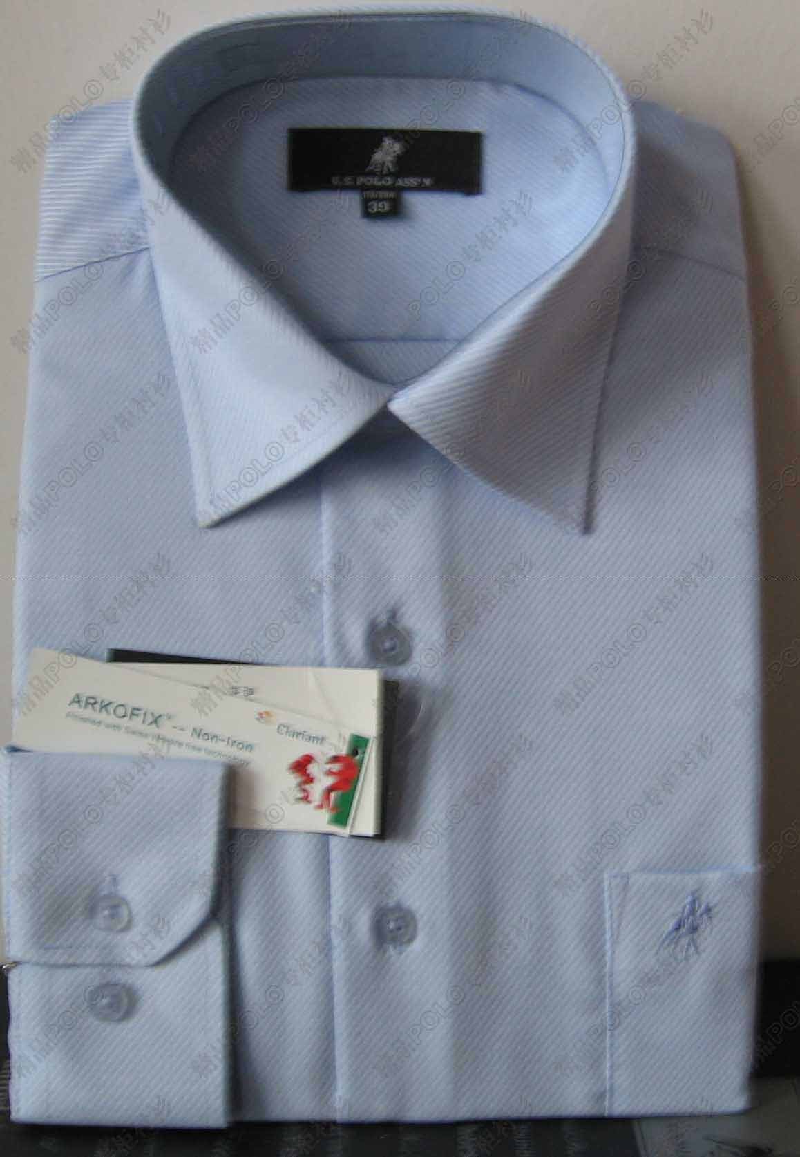 US POLO ASS'N 专柜精品男士正装衬衫 淡蓝色斜条纹专柜正品衬衫