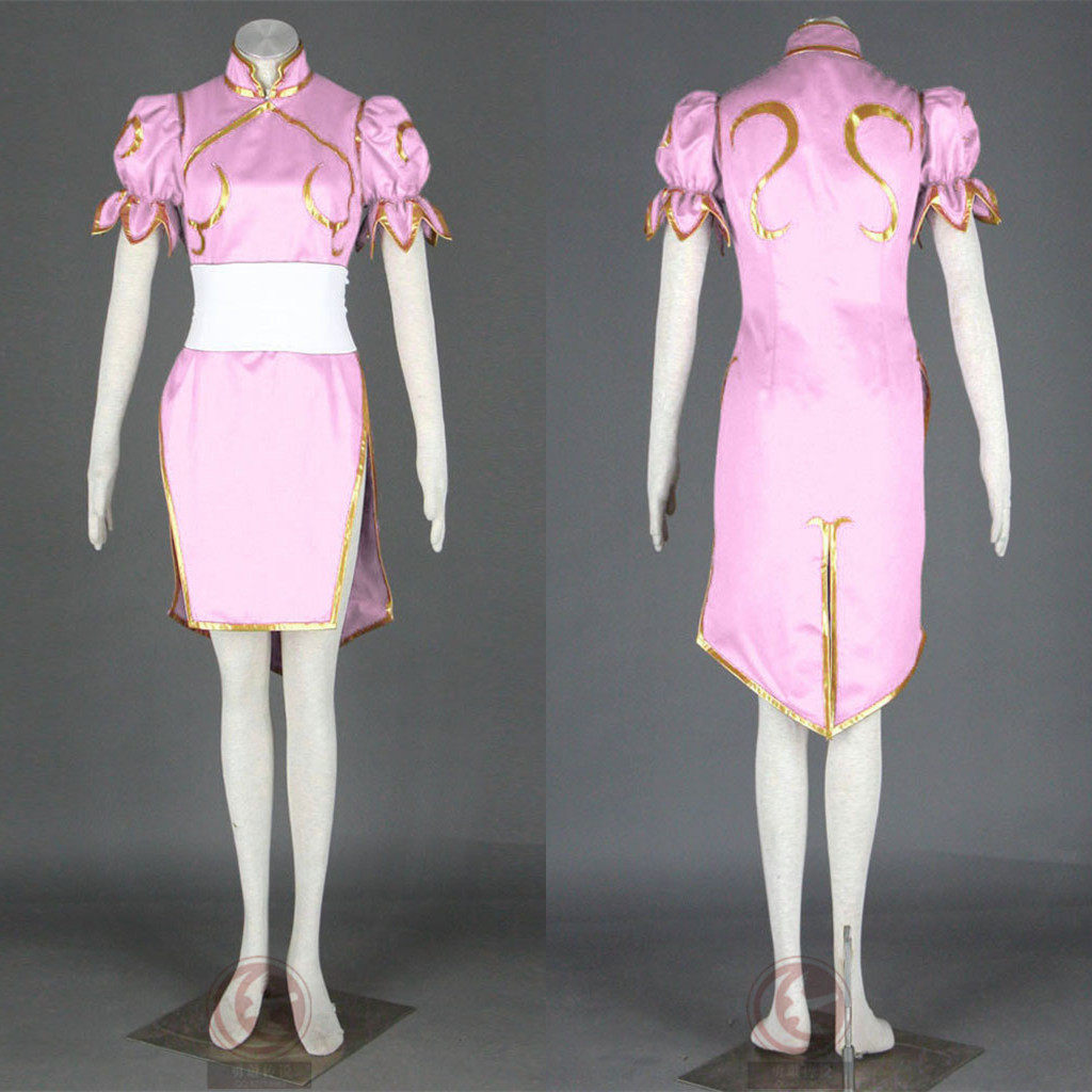 街头霸王新款现货裙子旗袍-春丽装-粉红色-Coply女装动漫co衣服