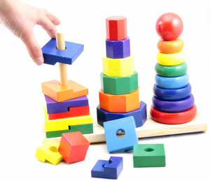 蒙特梭利木制蒙氏教具叠叠乐彩虹塔智力三套柱儿童宝宝玩具