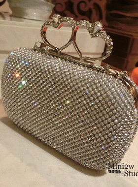 双爱心扣礼服宴会包晚宴包结婚party水钻手拿宴会包手拿优质潮包