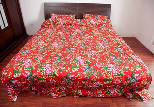 东北大花布四件套:凤凰牡丹红色--特价,原价288元