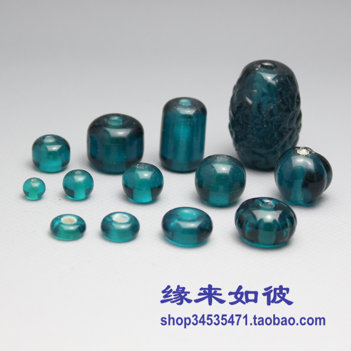 diy蓝色手工散珠老琉璃