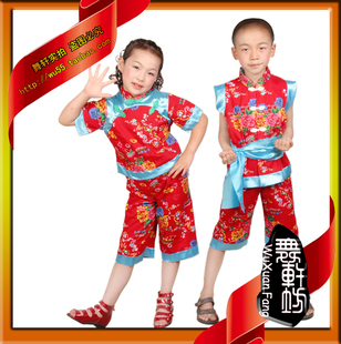特价花布衫小辫甩三甩少儿演出服幼儿园汉族表演儿童秧歌舞蹈服装