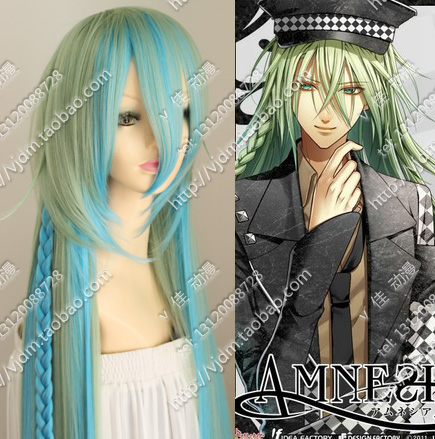 cosplay假发假毛amnesia失忆症ukyo小丑 雾绿色渐变蓝100米长直发
