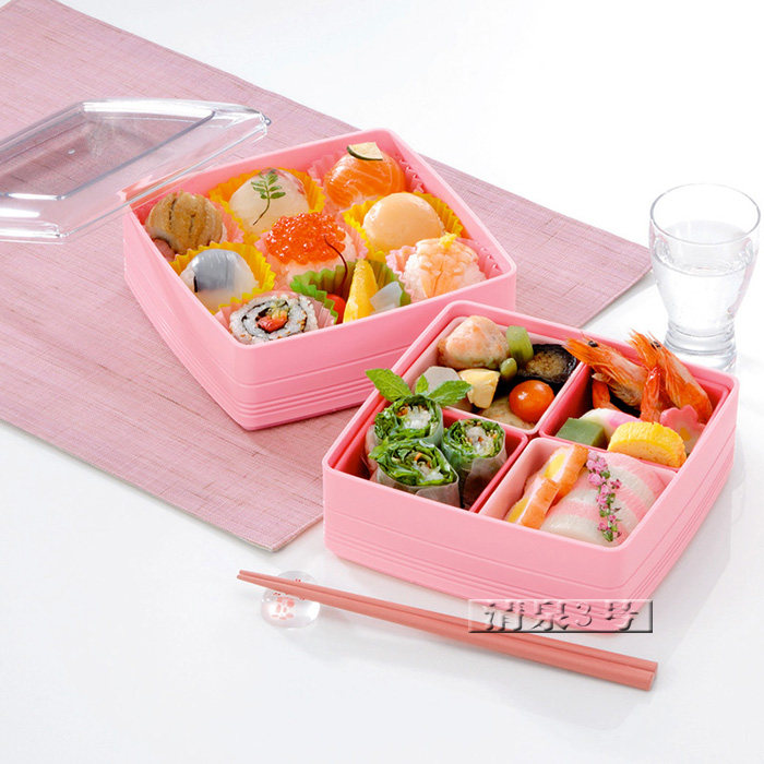 日本进口双层塑料饭盒便当盒 日式小号分格学生微波餐盒 午餐饭盒