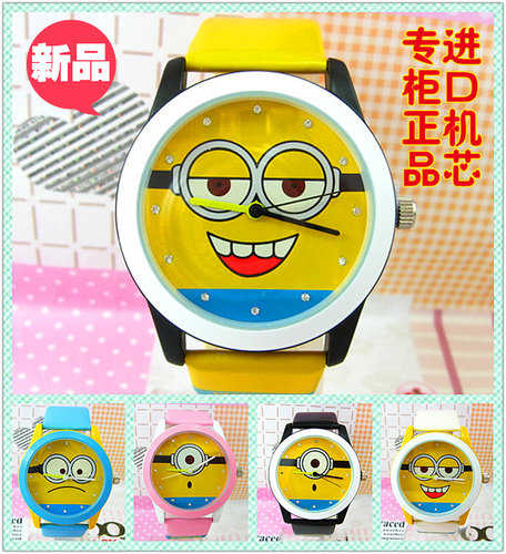 正品 卡通ME2小黄人系列手表镶钻学生表皮带表786六色