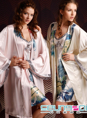 升派春秋季新款女士真丝睡衣两件套装情侣家居服6807