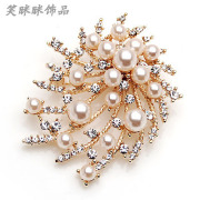 Smiling Korean version of Pearl brooch Crystal rhinestone women high corsage pin clasp Korea Pearl brooch women