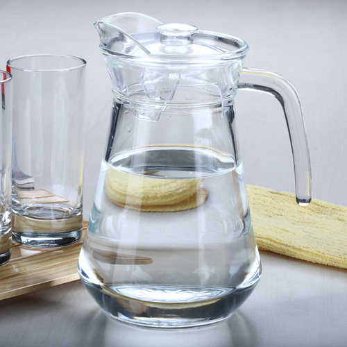 冷水壶家用耐高温1L带盖玻璃鸭嘴壶1.3玻璃水壶带把果汁壶扎壶扎