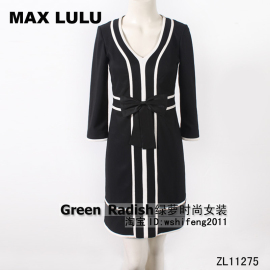 maxlulu2022春季蝴蝶结，v领七分袖大码连衣裙11275款号