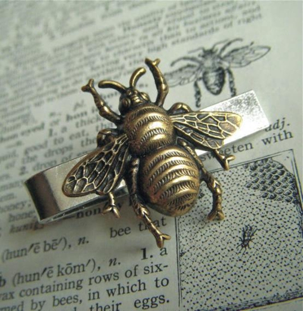 美国代购 bee◇手作蒸汽朋克复古男士礼物古董黄铜蜜蜂银色领带夹