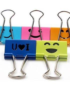 晨光ABS92703微笑表情彩色长尾夹25MM燕尾夹办公铁夹子文具夹