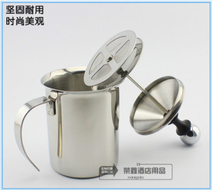 特价 不锈钢双层打奶泡器 卡布奇诺打泡器 手动打奶器奶泡壶400ML