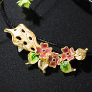 Thai ladies 925 silver plated cloisonne vintage wild flower pendant