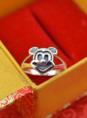 复古欧美米奇纯银手工指环