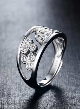 镶嵌锆石活口时尚个性风碎钻戒指