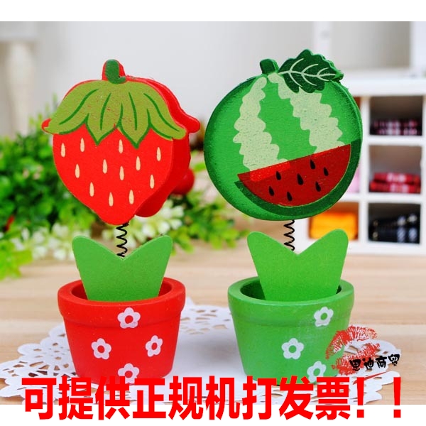 满68包邮水果款照片夹/韩国时尚卡通木质花盆名片夹/便签夹D017