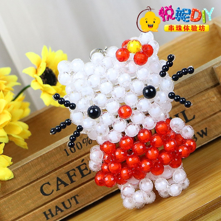 diy手工串珠 编织 挂件 卡通kt猫 凯蒂猫 小饰品  钥匙材料包礼物