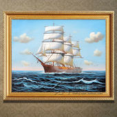 客厅酒店装 油画 饰画一帆风顺大海 手绘玄关中式 海景油画