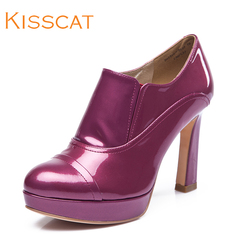 KISSCAT autumn new Cat super high heels kissing Jurchen round chunky heels shoes D44516-04