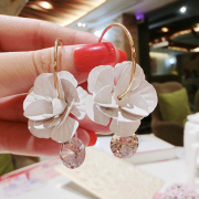 Email Korea temperament socialite stylish new white solid Flower Earrings cubic zirconia Flower Earrings jewelry women