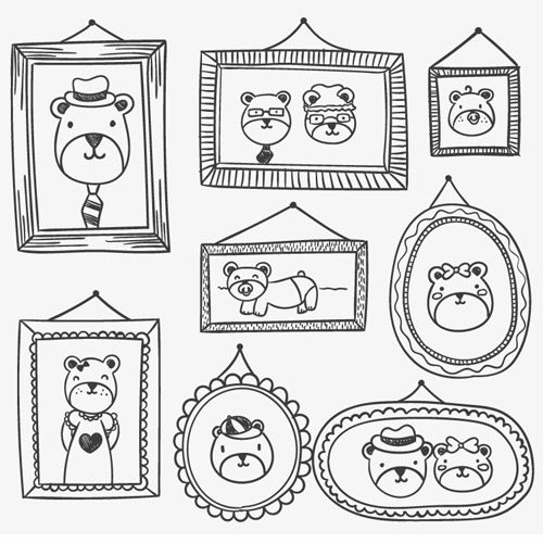 儿童手绘卡通线描相框矢量ai素材 可爱卡通相框源文件素材
