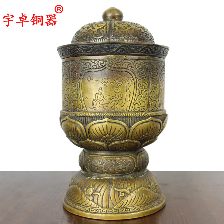 宇卓铜器纯铜茶叶罐深色储物罐工艺品黄铜罐子家居装饰摆件