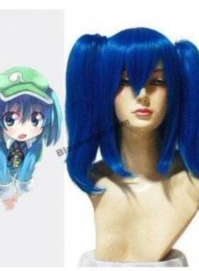东方Project  河城荷取 高温丝 cosplay假发 蓝色双马尾
