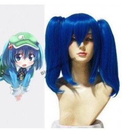 东方Project  河城荷取 高温丝 cosplay假发 蓝色双马尾