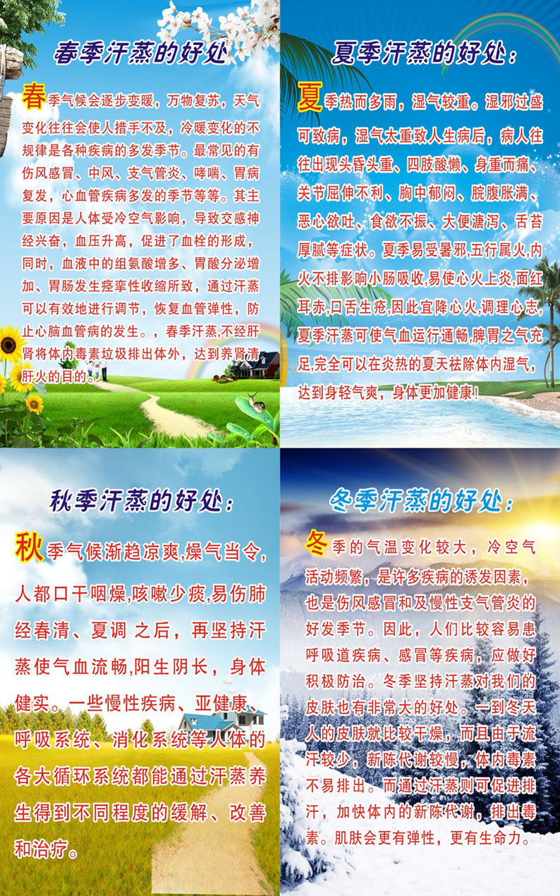 732海报印制写真喷绘366汗蒸功效大全1春夏秋冬季节汗蒸的好处