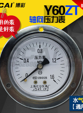 轴向带边压力表Y60ZT水气液油耐震不锈钢负真空抗1245Mpa亿川正品