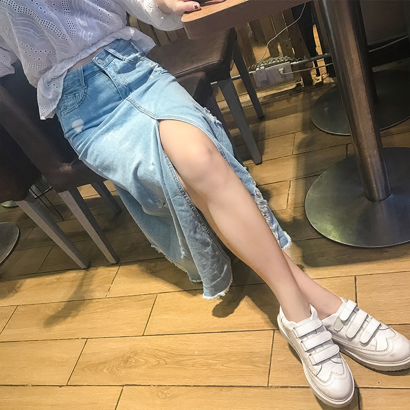 Hole denim skirt 2019 new pattern Paige Mid length version Show thin A word skirt Large fashion Body longuettein the Women's clothing/Boutique , Skirts  category - from Buy2taobao.com to provide professional Taobao agent buy service