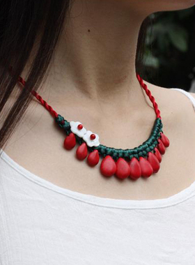 文艺风清新范手工红色水滴锁骨链