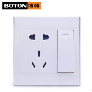正品 博顿2V 墙壁 开关插座 86象牙白一开五孔