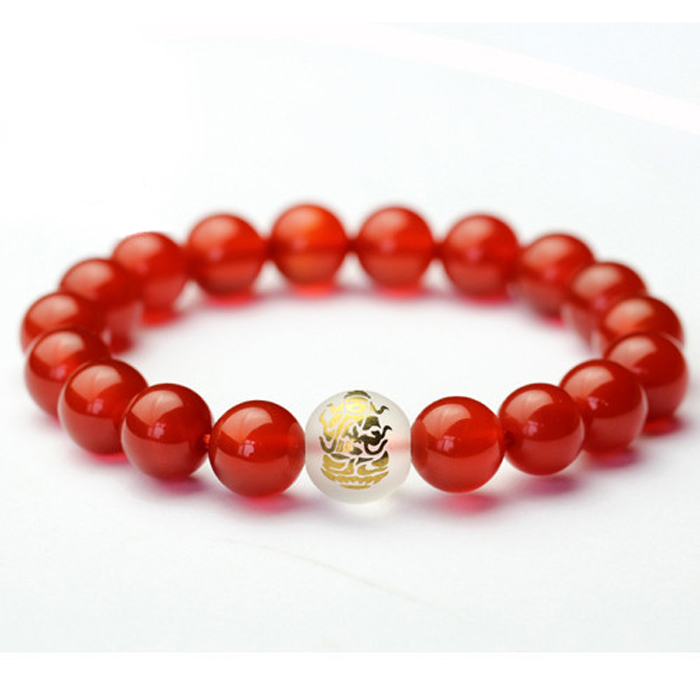 天然红玛瑙手链 白水晶大日如来手链 属羊属猴守护神本命佛