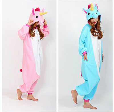法兰绒蓝粉独角兽天马男女连体睡衣卡通秋冬季加厚情侣动物家居服