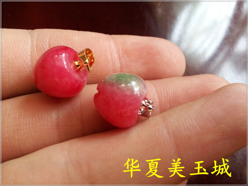 天然玉石粉色桃花玉苹果吊坠 女款粉红色玉挂件 玉坠 送链子
