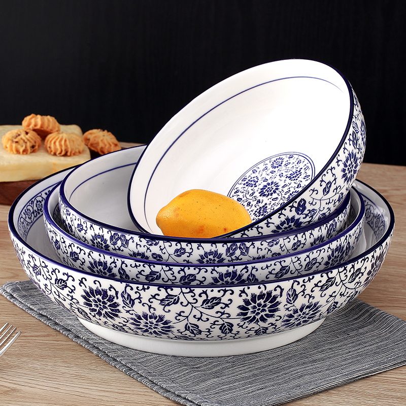 Blue and white porcelain large sauerkraut fish pot restaurant soup bowl