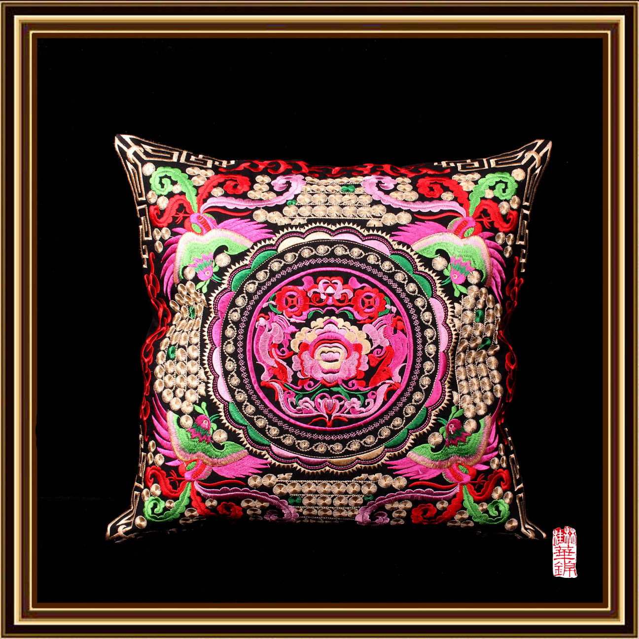新款中式罗尼尔民族抱枕 整片绣花系列靠垫 沙发抱抌套  45*45cm