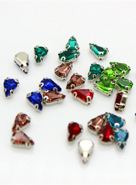 diy配件水晶玻璃手缝钻服装辅料5*8mm水滴耳朵爪钻衣服婚纱礼服钻