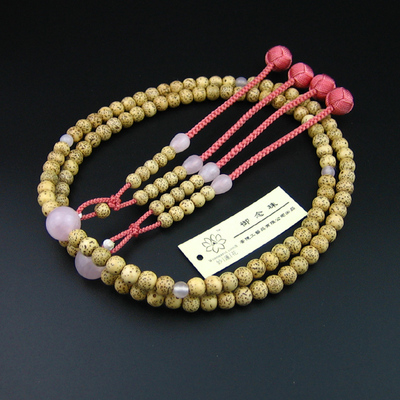 妙莲花日本御念珠真言宗108颗星月菩提8mm粉水晶小田卷房包邮