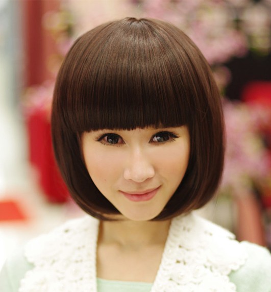 可爱女生假头发浅棕色黑色短直发短发学生头假发bobo