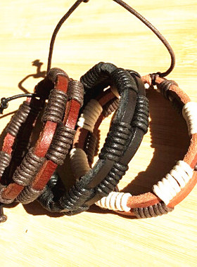 韩版男士双层真皮饰品情侣手链