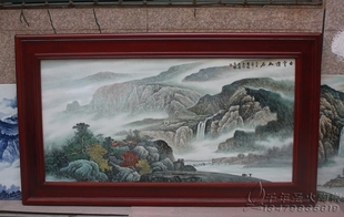 景德镇陶瓷瓷板画名家手绘五彩山水陶瓷画客厅画挂屏白雪抱幽山