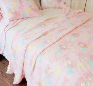 粉嫩美乐蒂melody法兰绒床单绒毯  单人枕套