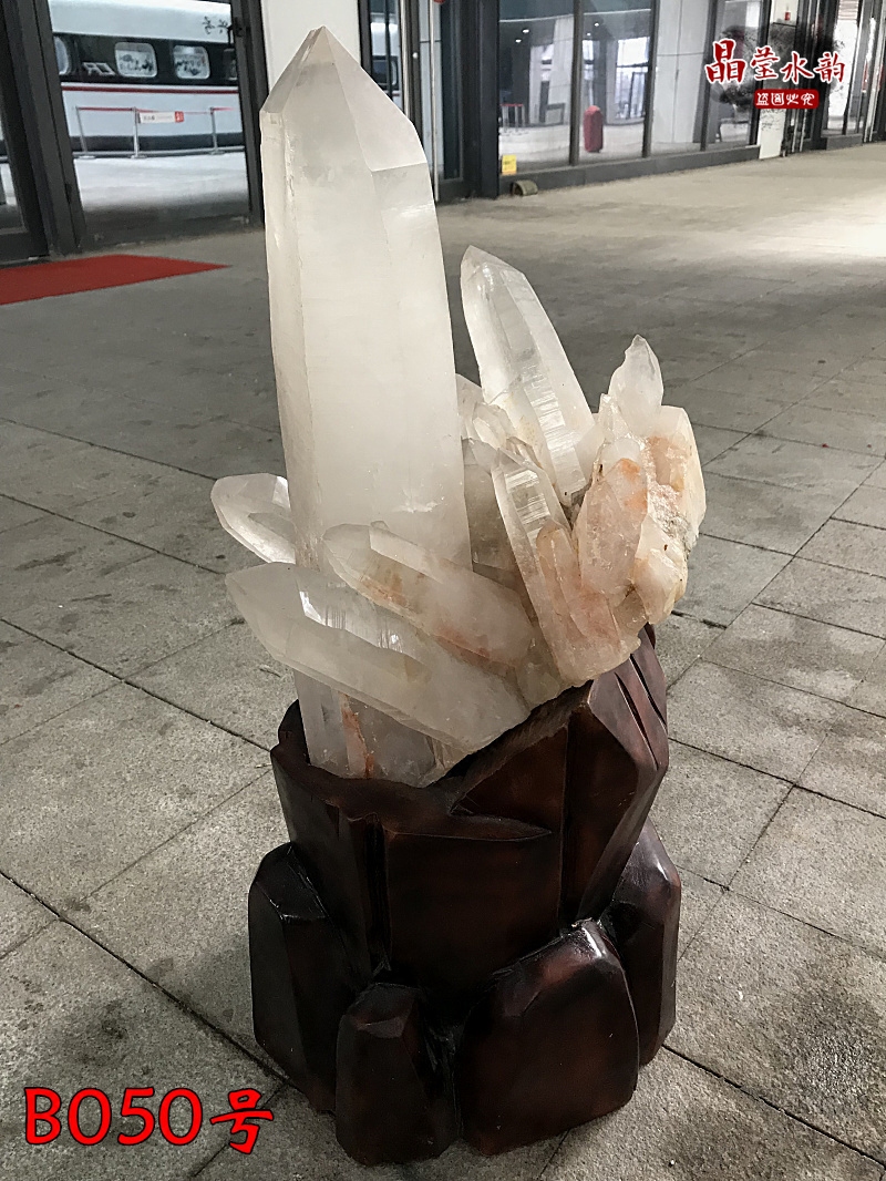 原石矿标纯天然白水晶柱摆件
