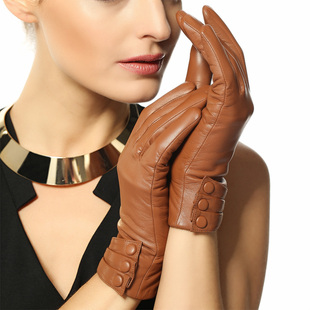 WARMEN皮手套女士羊皮冬季加绒保暖开车短款韩版真皮手套 L003