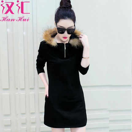 秋冬韩版带毛领连帽时尚女士加绒加厚卫衣女套