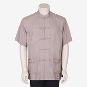 高档民族服装 爸爸装 男士 苎麻唐装 男 家乐福夏季 衬衫 中老年人男装